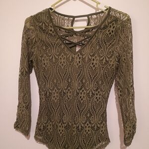 No Boundaries Olive Lace Blouse